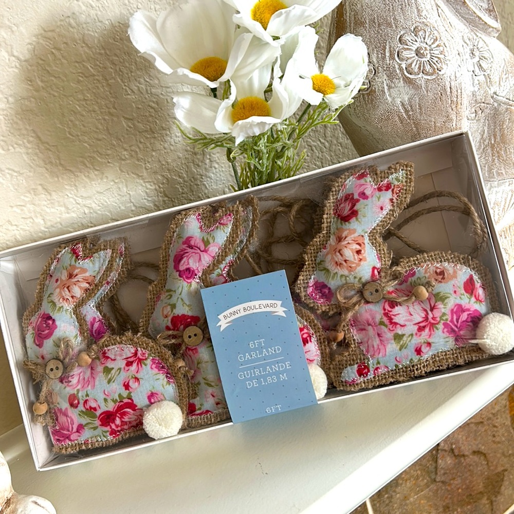 Vintage inspired Cottage Boho Shabby Chic Bunny Garland in aqua and pink